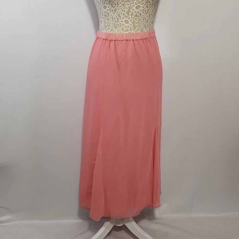 New York City Design Co SZ 5X Pink Lined Pleat Elastic Waist Chiffon Flowy Skirt